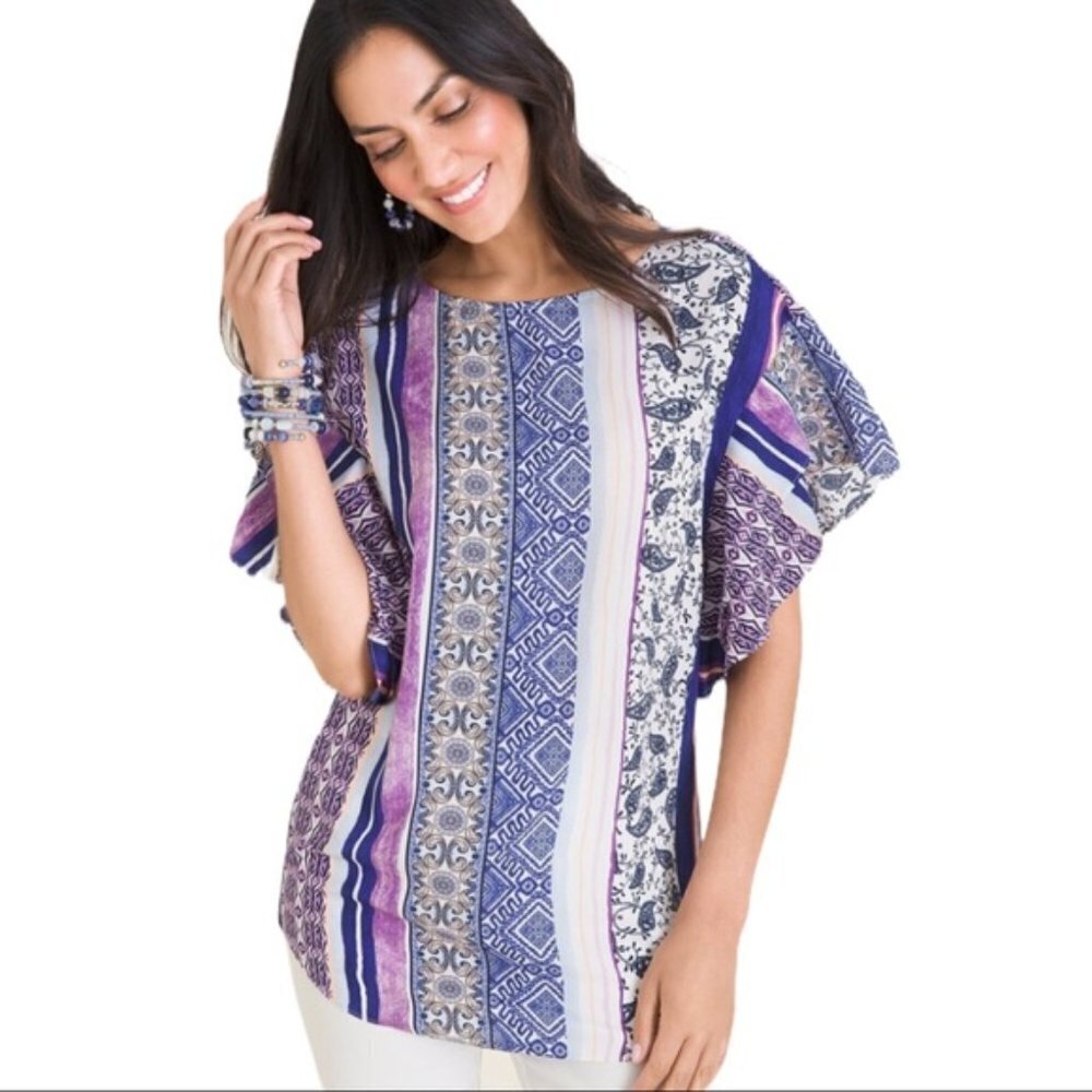 Chico's Mixed-Print Flutter-Sleeve Top